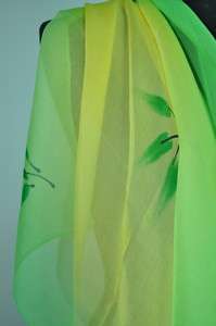 Handmade Silk Bandana Scarf Green Yellow Tones Leaf  