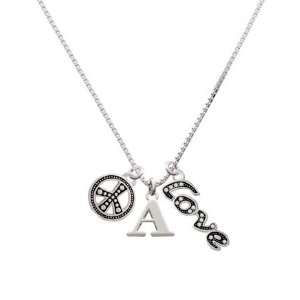   Large Silver Initial   A, Peace, Love Charm Necklace [Jewelry