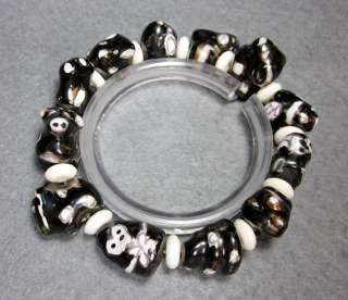 Black White Porcelain 12 Zodiac Animals Beads Bracelet  