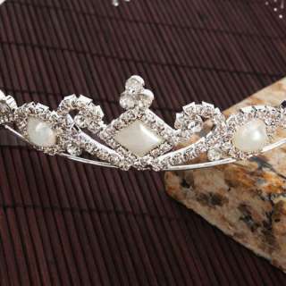 Wedding Prom Heart Style Pearl Rhinestone Hair Accessories Crown 