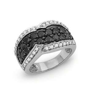  Sterling Silver Round Diamond Black and White Fashion Ring 