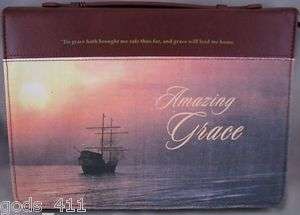 Bible Cover Printed Canvas Amazing Grace Large Brown  