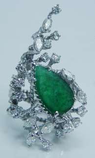   Platinum Emerald Diamond Huge Cocktail Ring Designer Vintage  