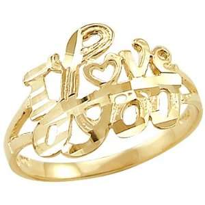   14k Yellow Gold Heart Crown Hands Love Diamond Cut Ring Jewelry