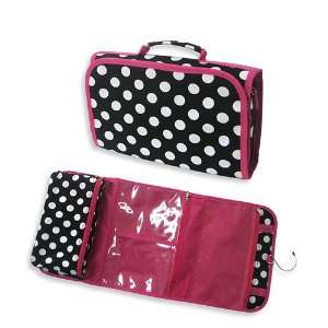 Personalized Hanging Cosmetic & Toiletry Bag   Black & White Polka 