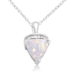   Sterling Silver & Created Opal Diamond Trillion Pendant, 18 Jewelry