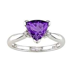   Trillion Amethyst and Diamond Accent Ring in 10k White Gold Jewelry
