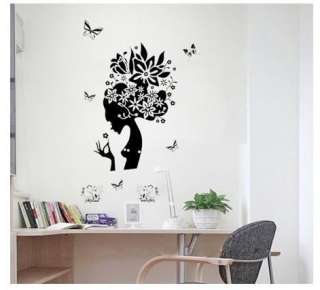   Girl Butterfly Art Mural Wall Vinyl Sticker Decal Beautiful Room Decor
