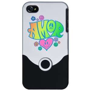  iPhone 4 or 4S Slider Case Silver Amor Peace Symbols and 