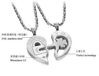 JN107 I Love You Silver Stainless Steel Charm Key & Love Heart Couple 