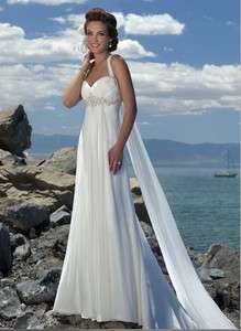White Halter Beach Chiffon Wedding Dress Gown Size*Custom  
