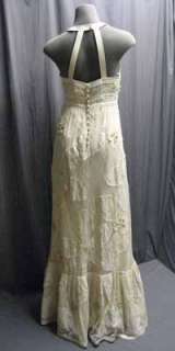 525 Tracy Reese Beaded Floral Applique Ivory Lace Halter Dress Gown 2 
