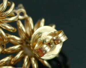 14k Yellow Gold Pearl Sapphire Cluster Flower Earrings  