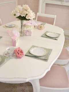   Cottage Chic White Dining Table Oval French Roses Seats 6  