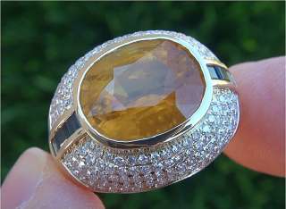   Yellow & Blue Ceylon Sapphire Diamond Ring 14k Gold Certified  