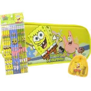  Spongebob Yellow Pencil Case + Pack of Pencils & Sharpener 