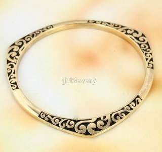 Archaic gold tone carved circle hoop vintage tribal ethnic cuff bangle 