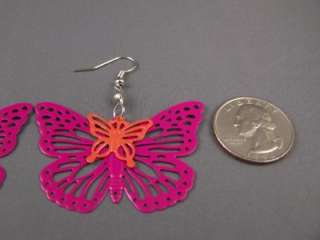 Pink orange butterfly filigree dangle earrings NEW  