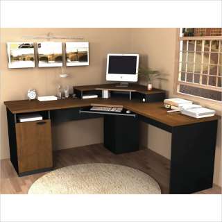 Bestar Hampton Wood Home Office Corner Computer Desk in Tuscany Brown 