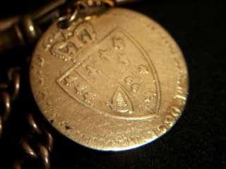   DOUBLE POCKET WATCH CHAIN 1790 COIN FOB & END CLIP WATCH KEY  
