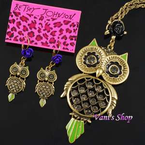  BETSEY JOHNSON Charm Owl necklace + earrings set, in gift box  