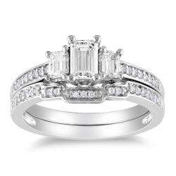 14k White Gold 1ct TDW Diamond 3 stone Bridal Ring Set (H I, I1 I2 