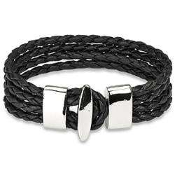 Black Braided Leather Multi cord Bracelet  