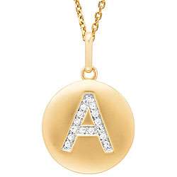 14k Yellow Gold Diamond Initial A Disc Necklace  