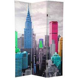 Wood and Canvas Double sided New York Scene Room Divider (China 