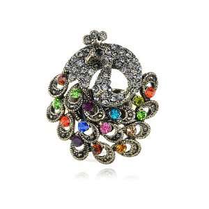   Tone Vintage Inspired Colorful Peacock Bird Crystal Rhinestone Ring