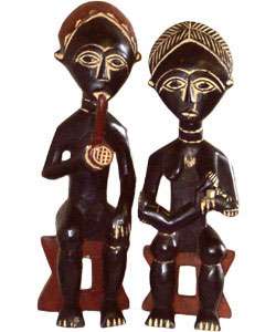 African Village Couple 16 inch Wood Sculpture (Ghana)  
