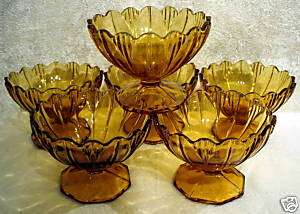Vintage Amber Glass Sherbet Dessert Bowls  