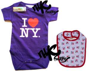 Purple I Love NY Baby Onesie & Bib Gift Set Romper 0 6  