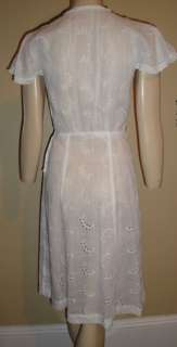 Vintage 20s 30s White Eyelet Dress Cape Sleeves Sz 4  