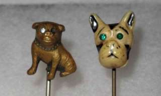 Antique Victorian Stick Pin Collection Gold? Horseshoe Cat Dog Pewter 