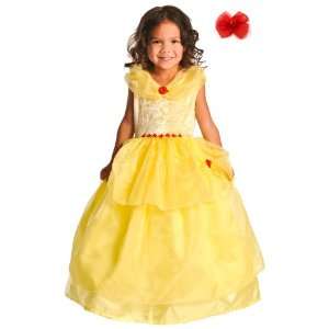   Belle (Yellow Beauty) Princess Dress Up Costume + Hair Bow  Size 1 3