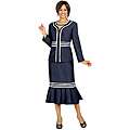 Divine Apparel Womens Navy/ Silver Removable Collar Skirt Suit 