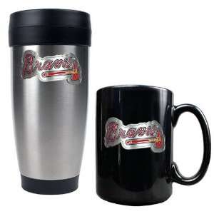 Atlanta Braves MLB Stainless Steel Travel Tumbler & Black Ceramic Mug 