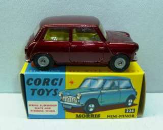 Corgi Toys 226 Morris Mini Minor Dark Maroon Cast Wheels MIB Unused 
