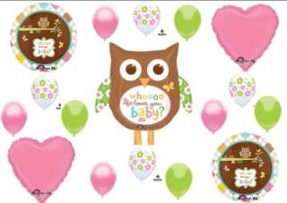 WHOOO LOVES YOU BABY SHOWER BALLOONS OWL Decorations Supplies Pink 