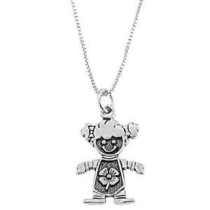  Silver One Sided Girl with Lucky Clover Necklace Jewelry