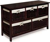 Espresso Wooden Storage Cabinet with Wicker Baskets  