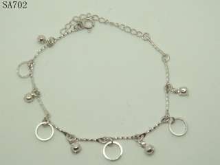 Dangle ring bell 925 Sterling silver Jewelry Bracelet Twist Chain 18cm 