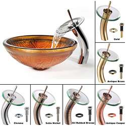 Kraus Copper Glass Vessel Sink and Waterfall Faucet  