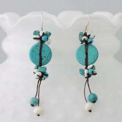 Cotton and Silver Turquoise and Pearl Earrings (4 7 mm) (Thailand 