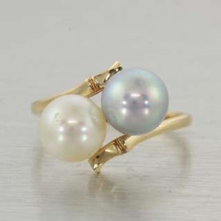 Fine Estate 14K Yellow Gold Pearl Cocktail Ring Vintage  
