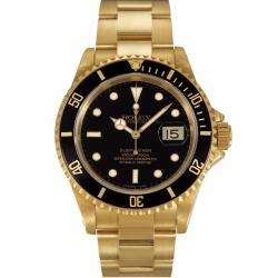   Rolex Mens Submariner Date 18K Gold Black Dial Watch  