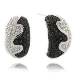 Sterling Silver Black and White Diamond Accent Half hoop Earrings 