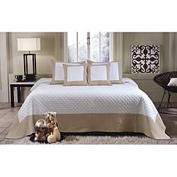   Ivory/ Taupe Queen size Quilted Bedspread Set  