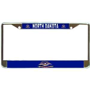North Dakota Nd State Flag Chrome Metal License Plate Frame Holder